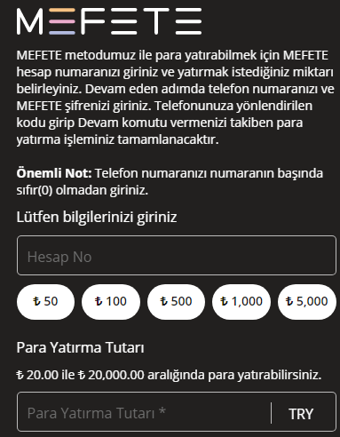 mefete para yatırma ve çekme